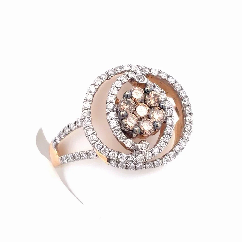 Designer Kallati 14K Yellow Gold Coco & White Diamond Floral Open Swirl Ring